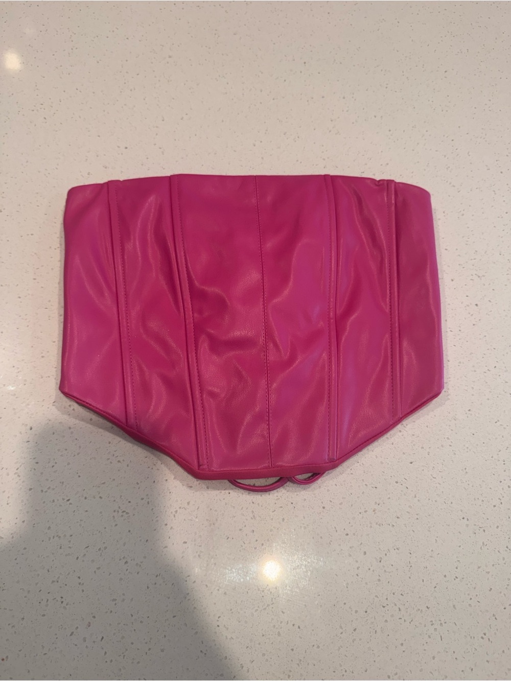 Faux Leather Pink Strapless Corset Crop Top